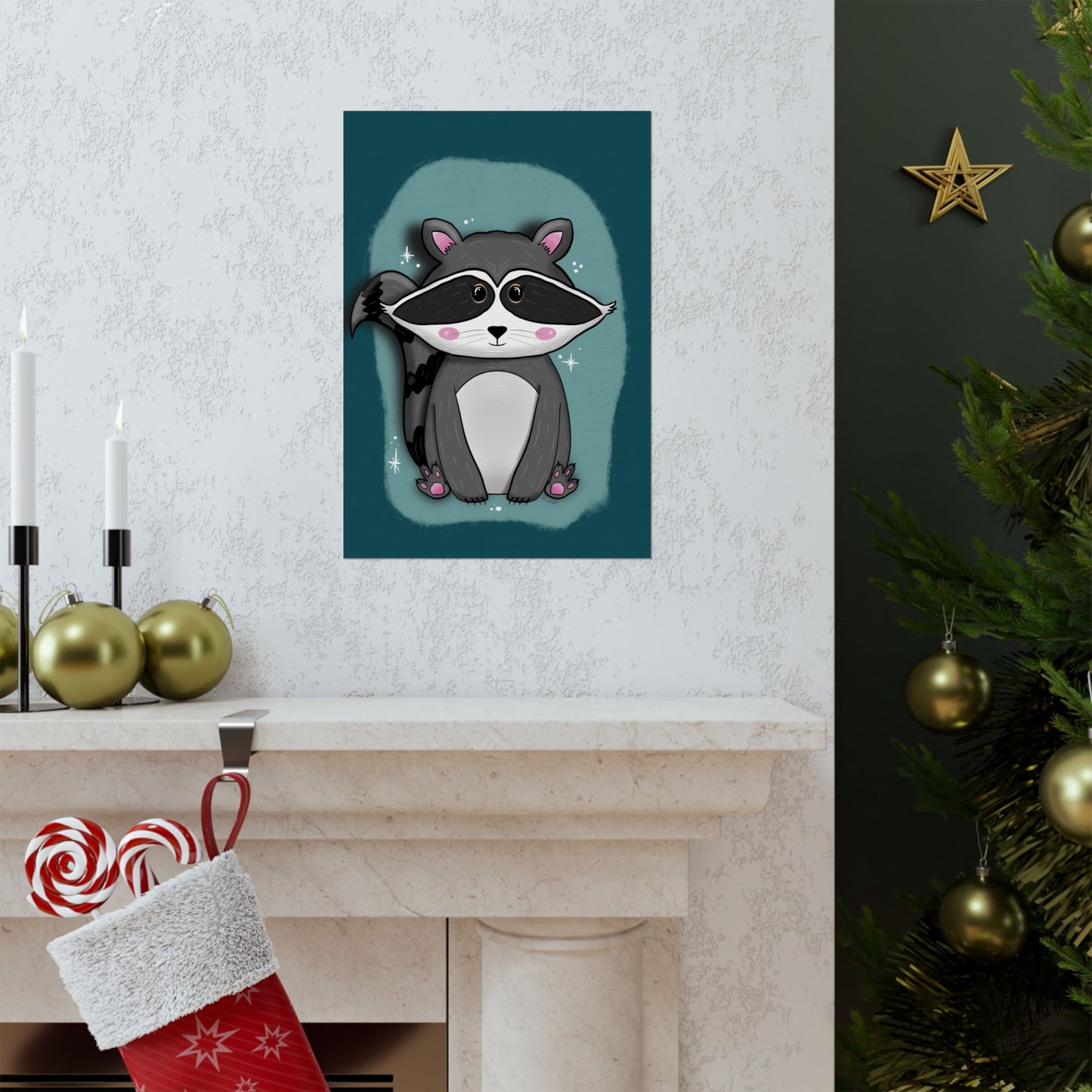 Vertical Poster, Raccoon Art Print, Matte Wall Decor, Midnight Mischief by Anndria, Animal Lover Gift, Nature Illustration, Cute Home Decor,