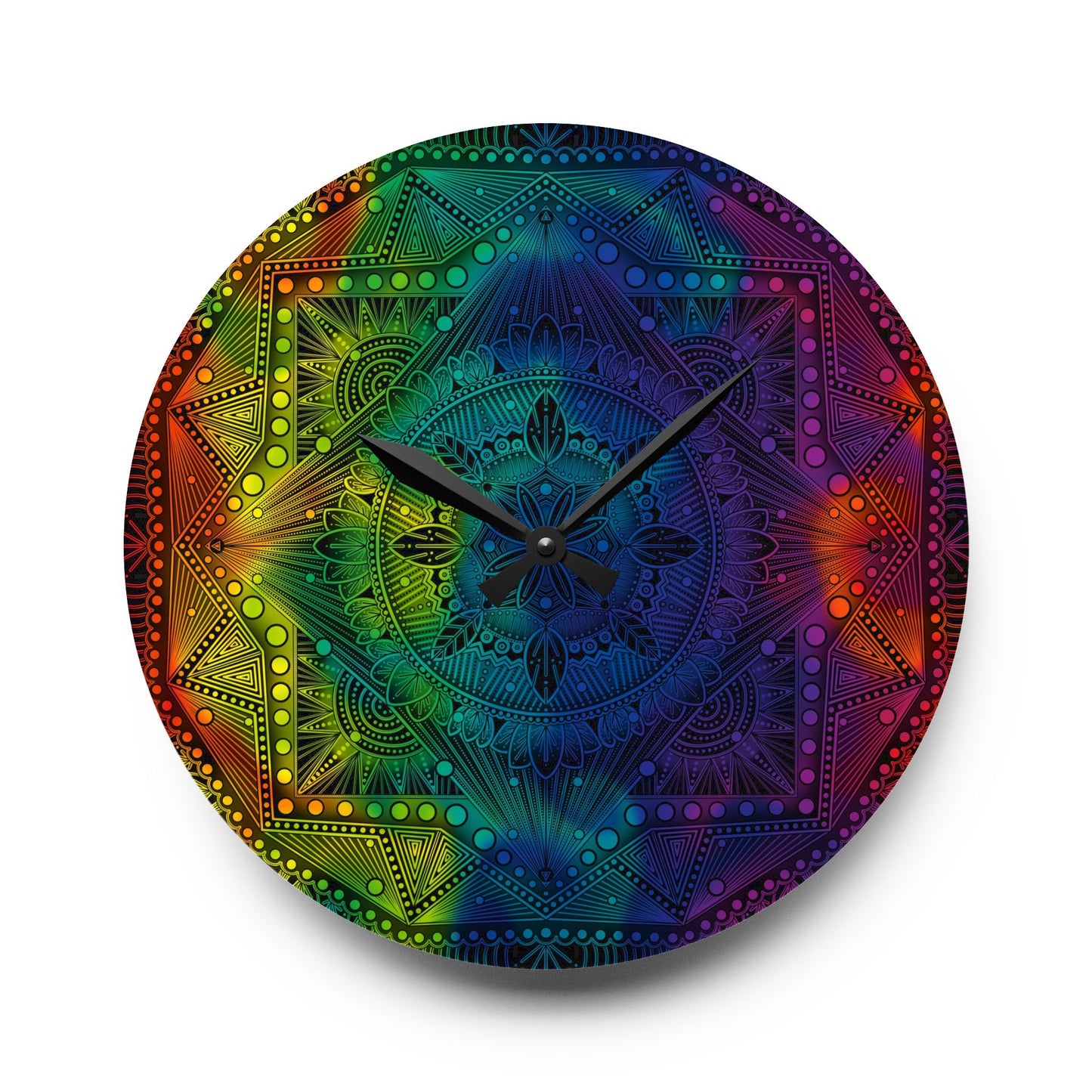 Mandala Wall Clock, Rainbow Holographic Acrylic Clock, Psychedelic Art, Colorful Home Decor, Unique Gift Idea, Anndria Design