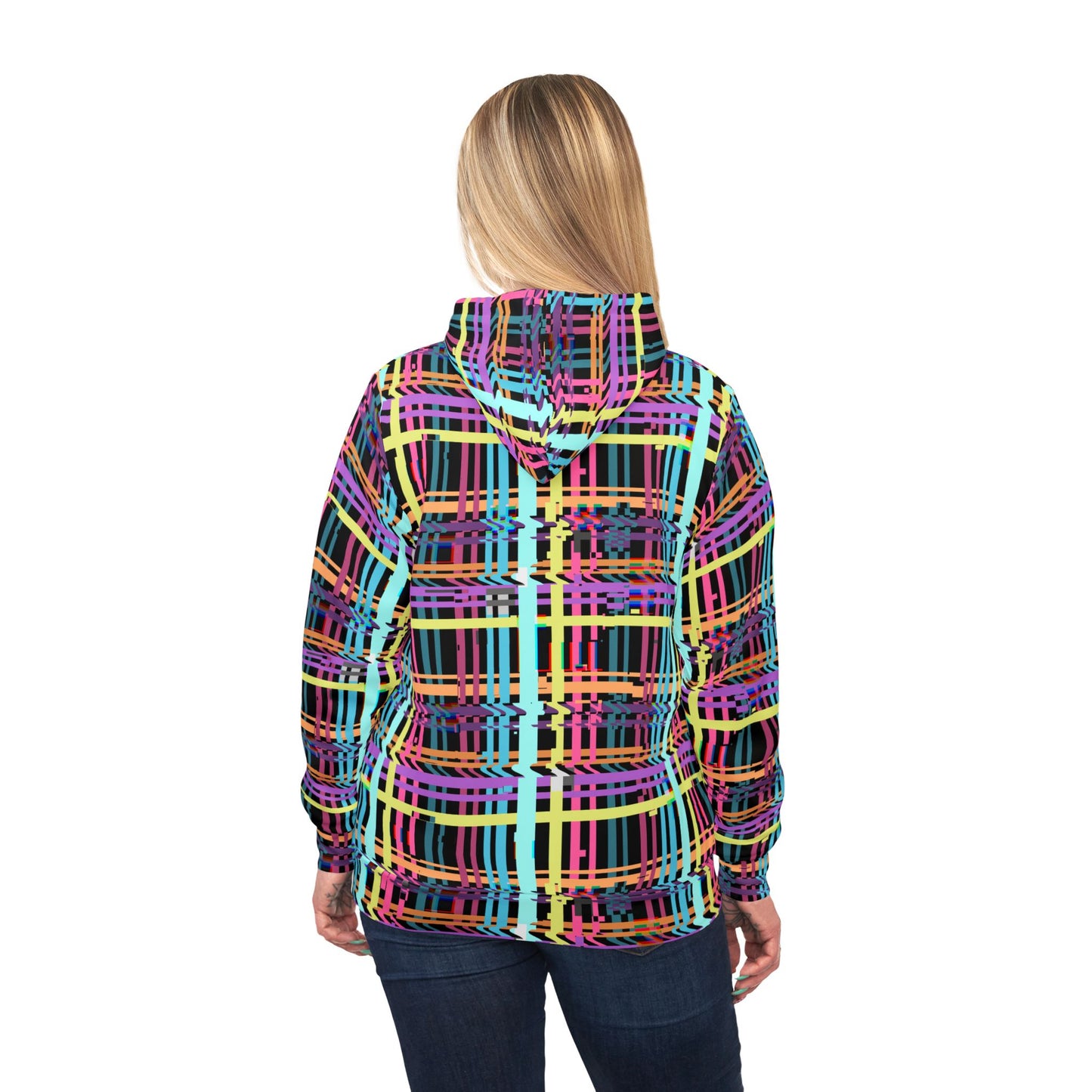 Colorful Glitch Plaid Athletic Hoodie - Vibrant and Stylish Activewear