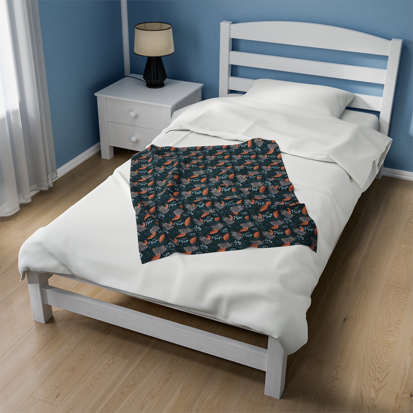 Plush Blanket - Earthy Teal, Orange and Taupe Botanical Pattern by Anndria
