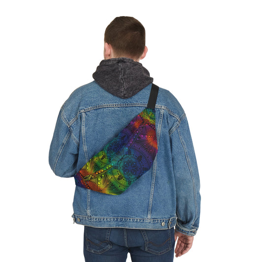 Holographic Fanny Pack, Rainbow Mandala Waist Bag, Festival Accessory, Unique Design Hip Bag, Fashion Statement Belt Bag