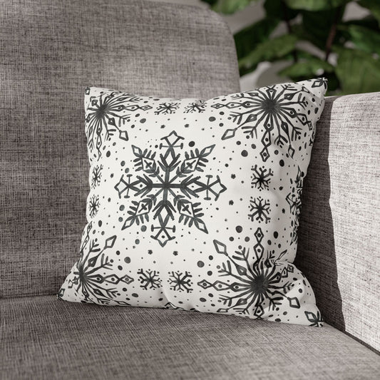 Pillowcase Watercolor Snowflake Design - Black and White