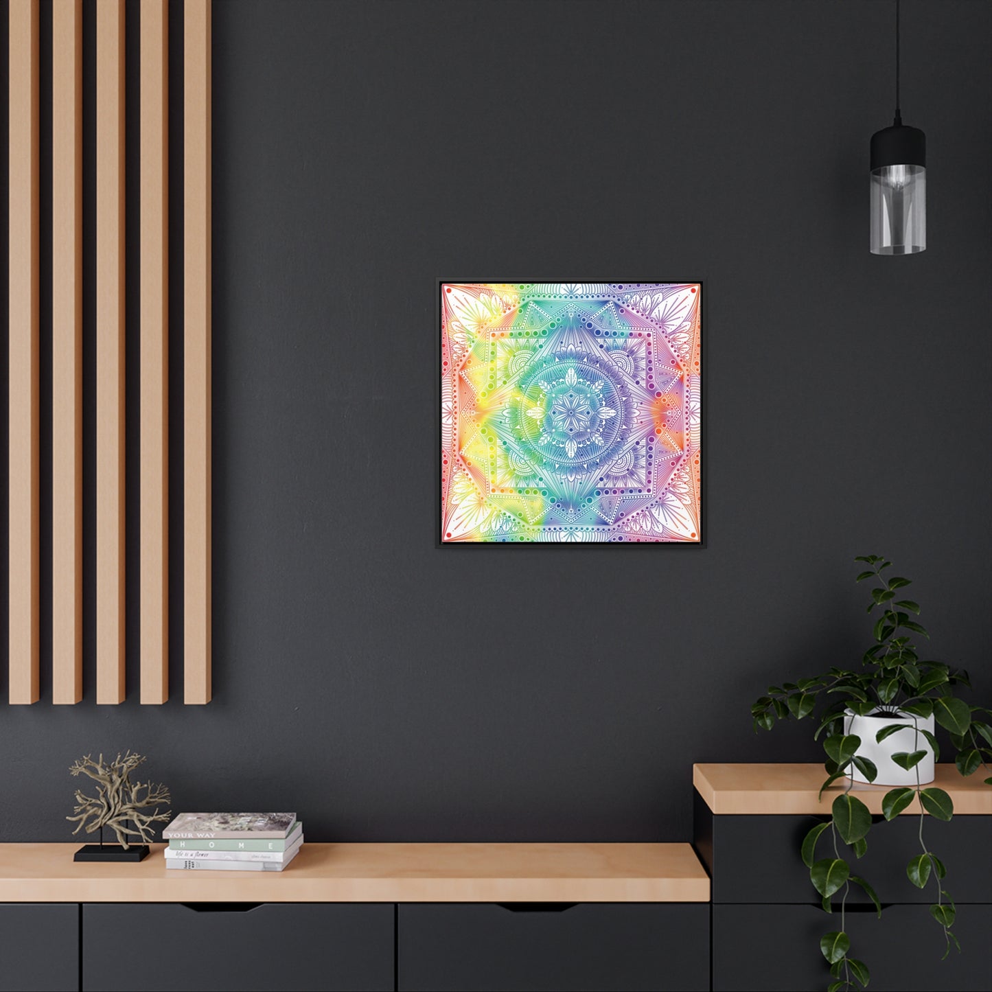 Canvas Prints, Holographic Rainbow Mandala Artwork, Square Frame, Psychedelic Wall Decor, Abstract Art Gift