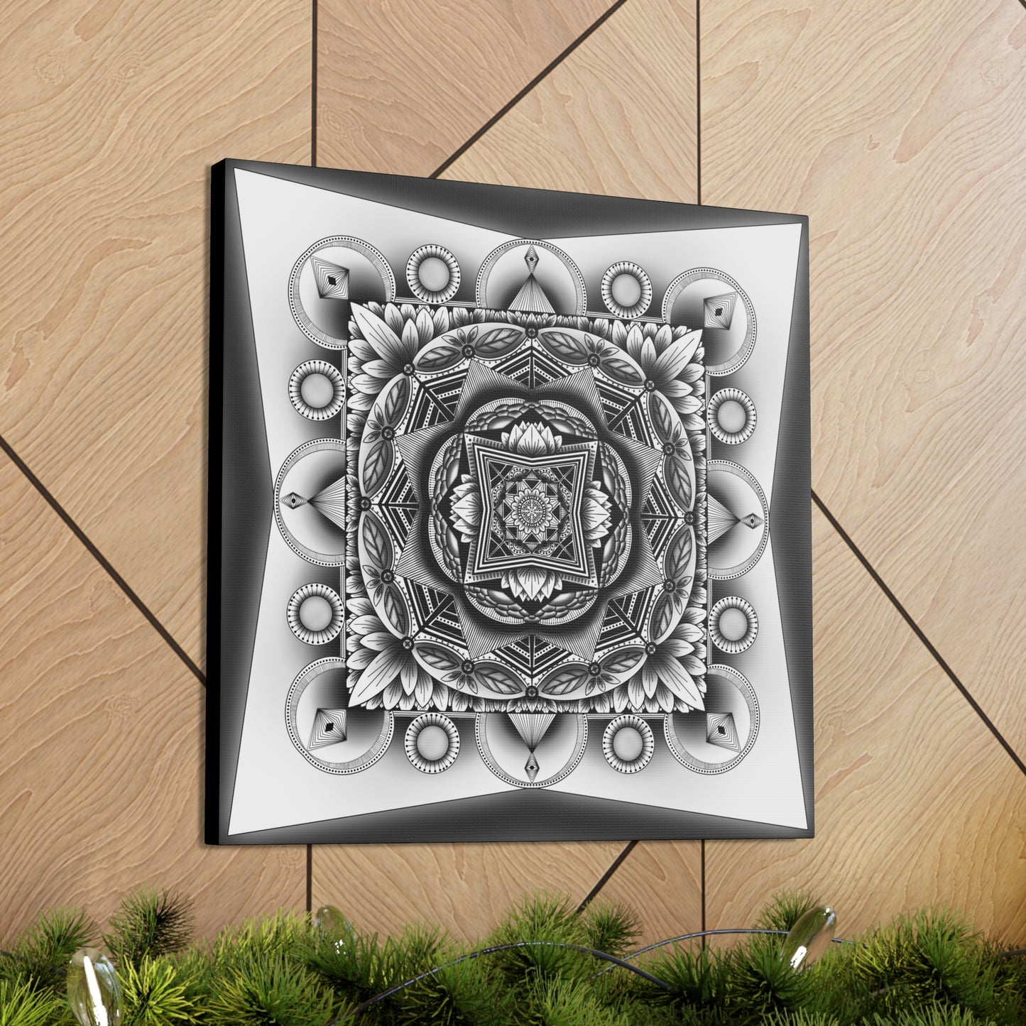 Square Canvas Print, Black and White Mandala Artwork by Anndria, Gallery Wall Decor, Minimalist Home Decoration, Zen Meditation Gift,