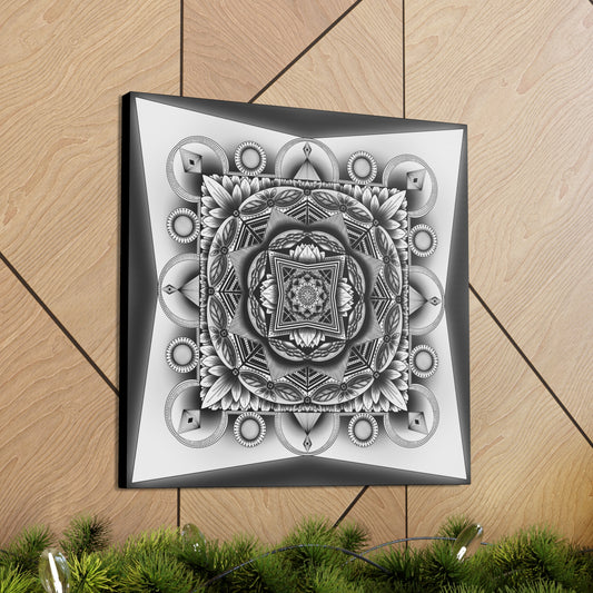 Square Canvas Print, Black and White Mandala Artwork by Anndria, Gallery Wall Decor, Minimalist Home Decoration, Zen Meditation Gift,