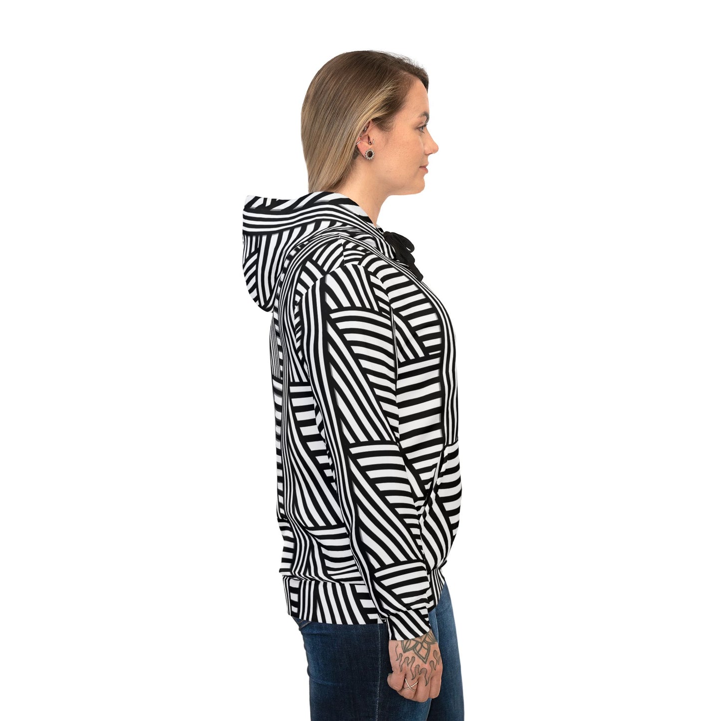 Stylish Striped Athletic Hoodie - Modern Black & White Design for Active Lifestyles