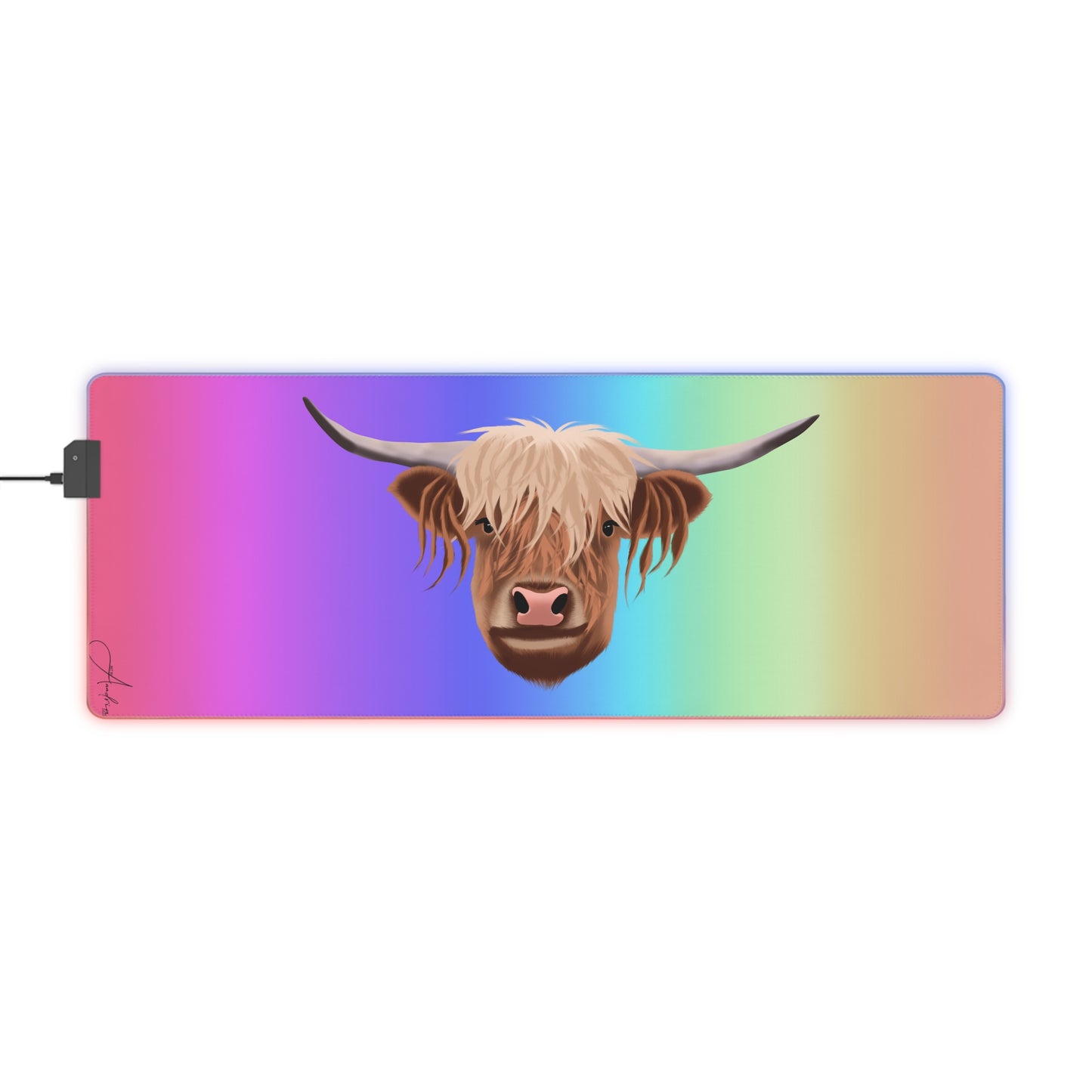Colorful Highland Cow LED Gaming Mouse Pad - Vibrant Desk Accessory for Gamers