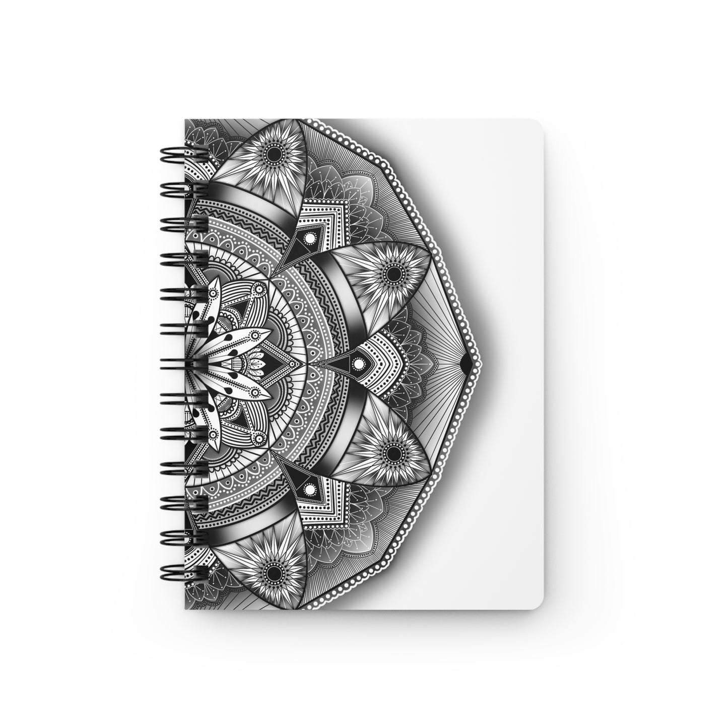 Mandala Spiral Bound Journal, Black and White Notebook, Mandala Pattern Sketchbook, Artistic Journal, Boho Diary, Zen Planner