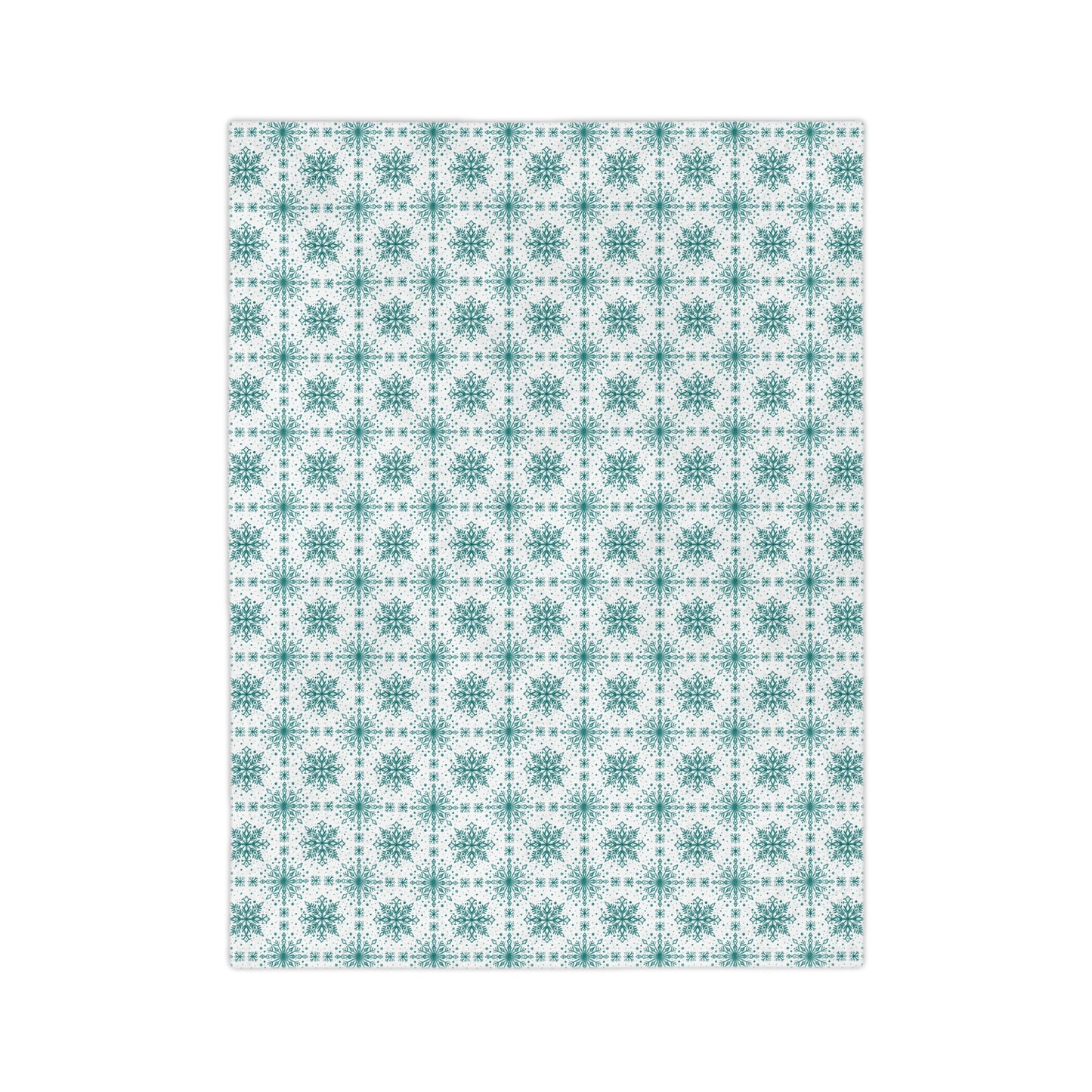 Velveteen Microfiber Blanket - Watercolor Snowflake Design by Anndria - Teal and White