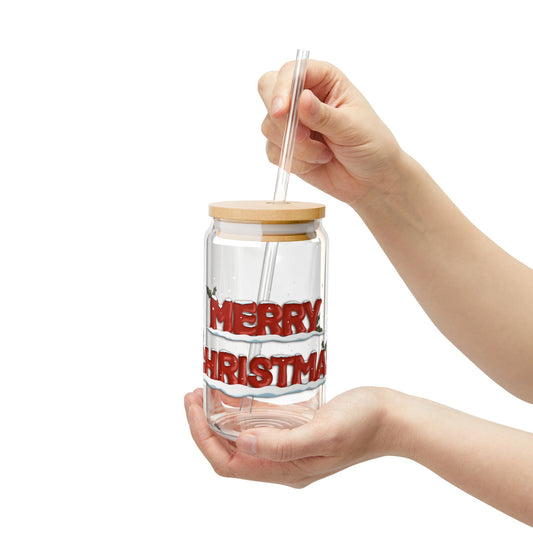 Sipper Glass, 16oz Merry Christmas Design by Anndria