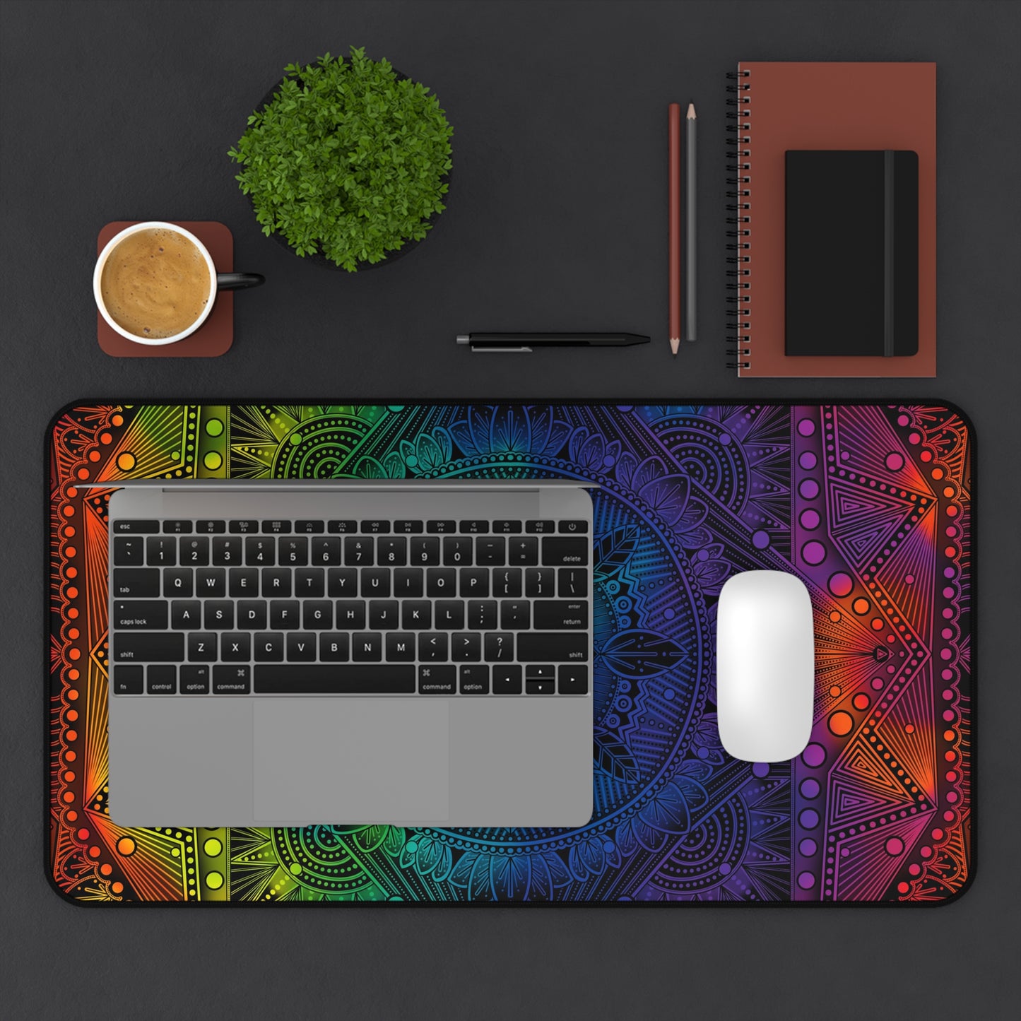 Desk Mat, Rainbow Holographic Mandala Design by Anndria, Unique Custom Work, Table Protector, Desk Pad, Office Decor, Mouse Pad
