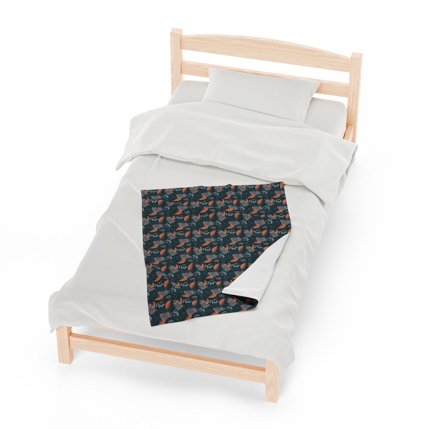 Plush Blanket - Earthy Teal, Orange and Taupe Botanical Pattern by Anndria