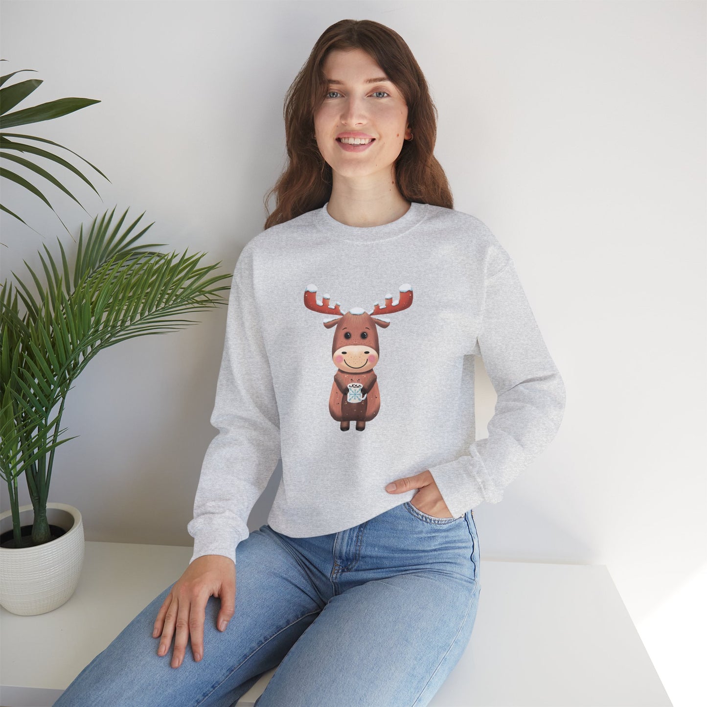 Moose Hot Chocolate Crewneck Sweatshirt by Anndria