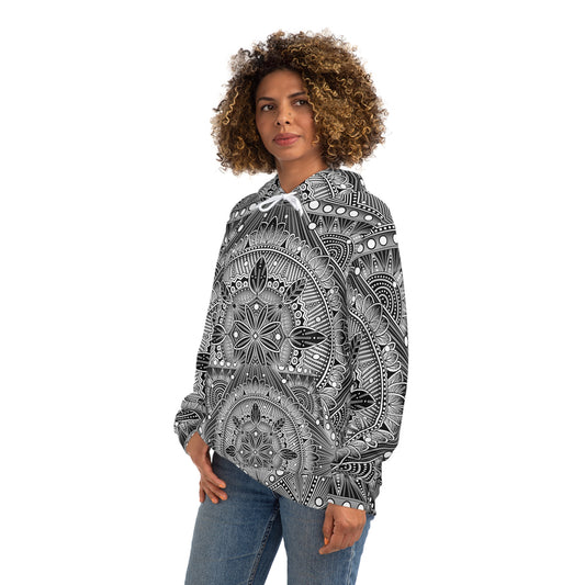 Mandala Hoodie, Monochrome, Black and White Artwork by Anndria, Sweatshirt, Boho Clothing, Trippy Hooded Top