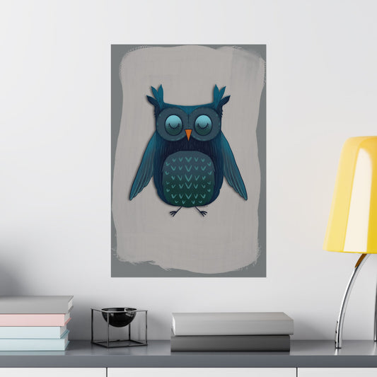 Vertical Poster, Blue Owl Art Print, Matte Finish Wall Decor, Anndria Design, Bird Lover Gift, Nature Theme Decoration