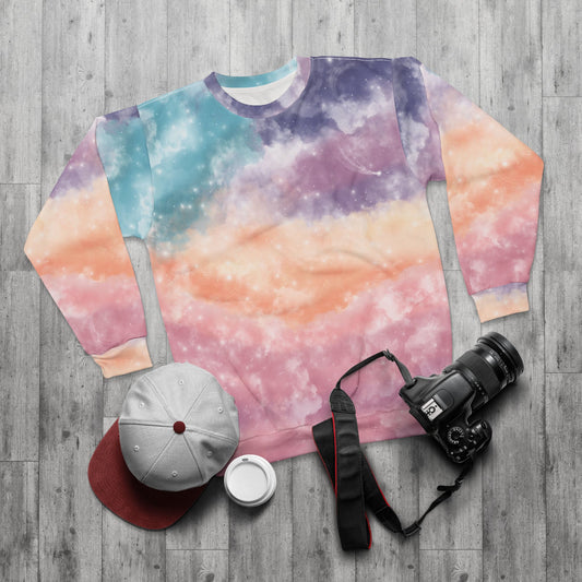 Cosmic Whispers Crewneck Sweatshirt | All-Over Print Sweatshirt by Anndria | Unique Cosmic Art Apparel