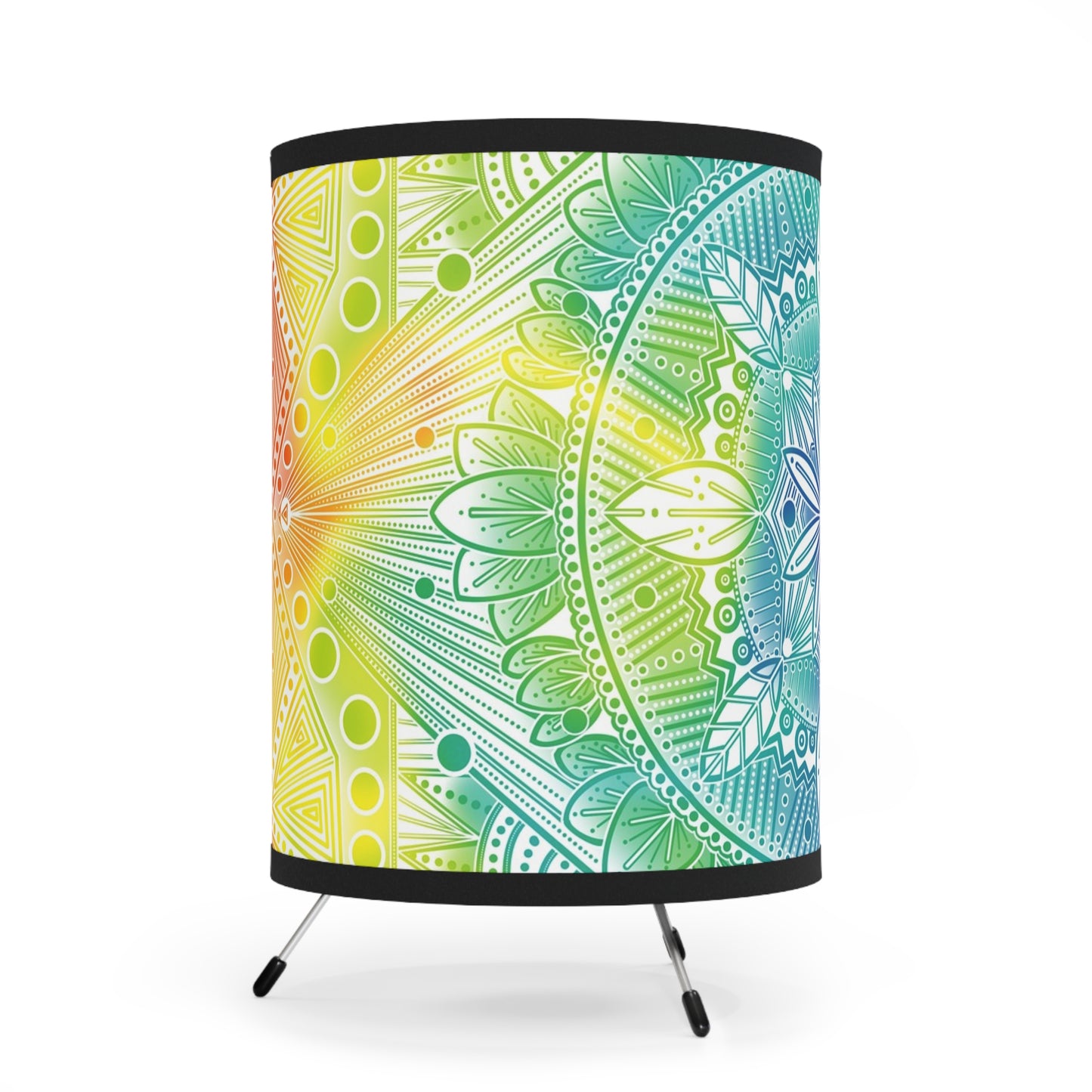 Lamp Shade, Rainbow Holographic Mandala Design by Anndria, Unique Tripod Lamp for Home Decor, US\CA Plug, Custom Printed Lighting,