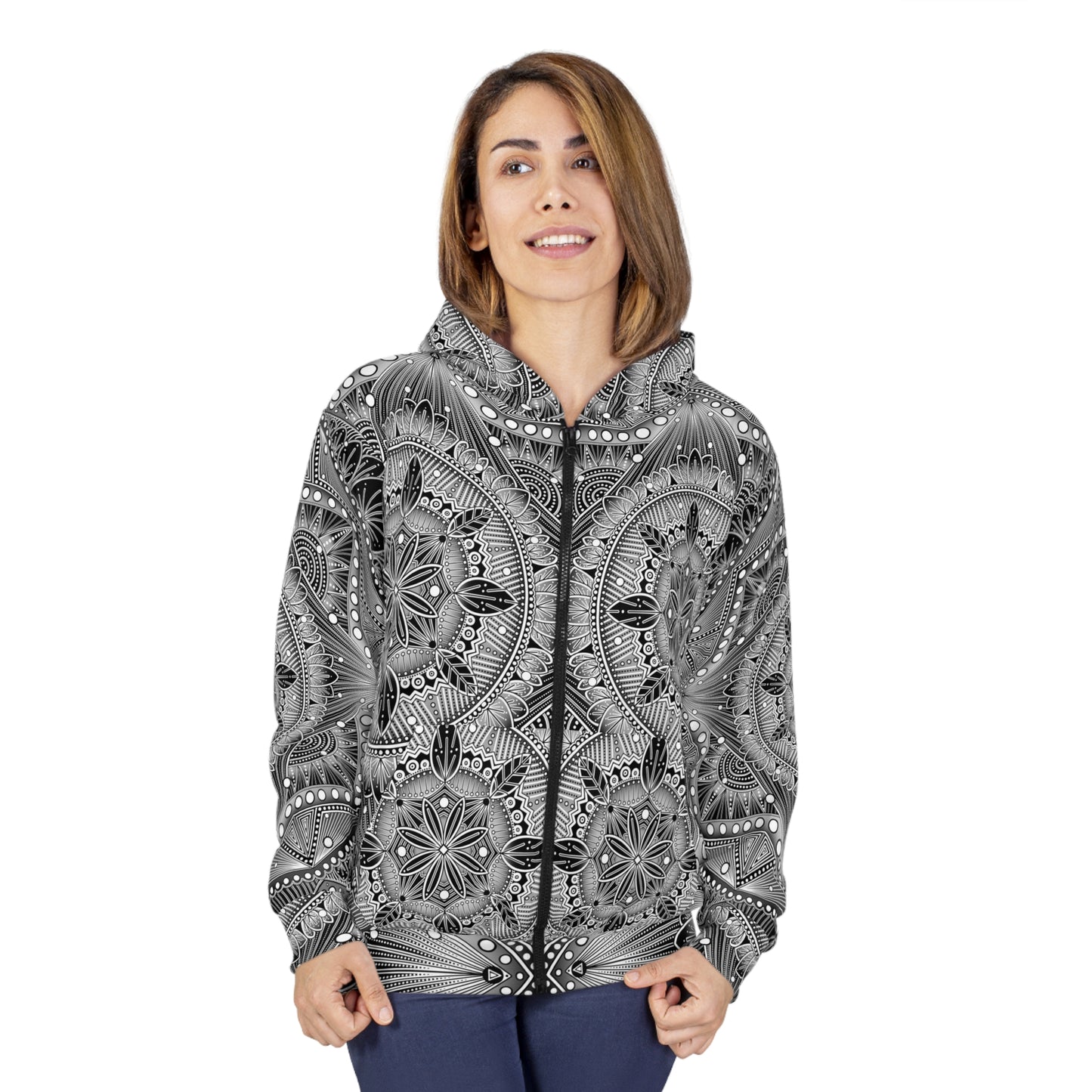 Unisex Zip Hoodie | Mystic Web Mandala Design by Anndria | Zen-Inspired Hoodie for Casual Wear & Yoga