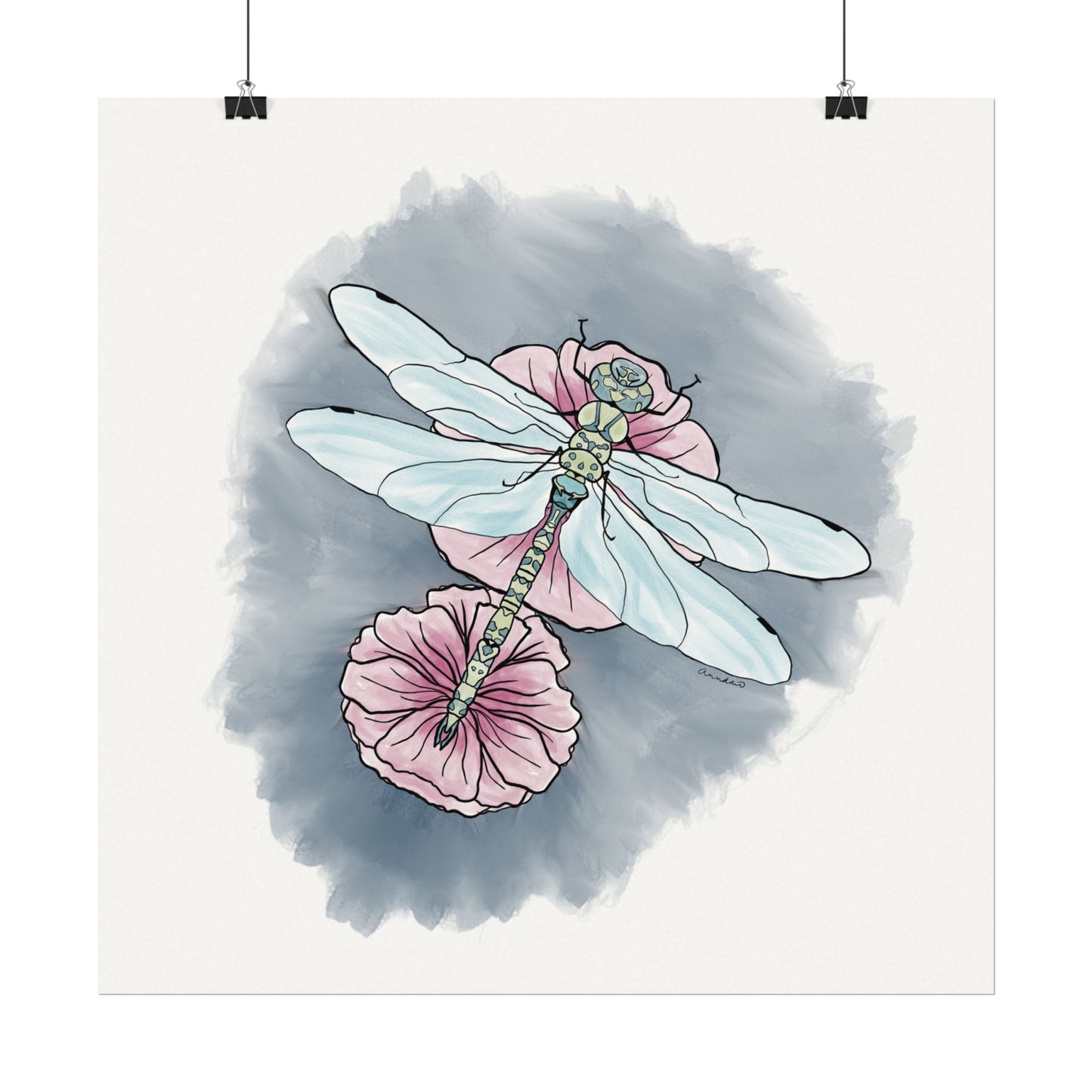 Matte Poster, Dragonfly Art Print, Textured Watercolor Wall Decor, Anndria Illustration, Unique Nature Art, Insect Drawing, Home Office