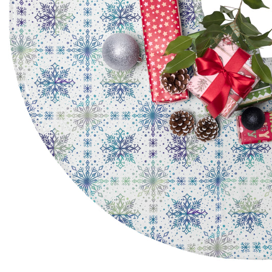 Tree Skirt - Watercolor Snowflake design by Anndria - Frosty teal, purple and green