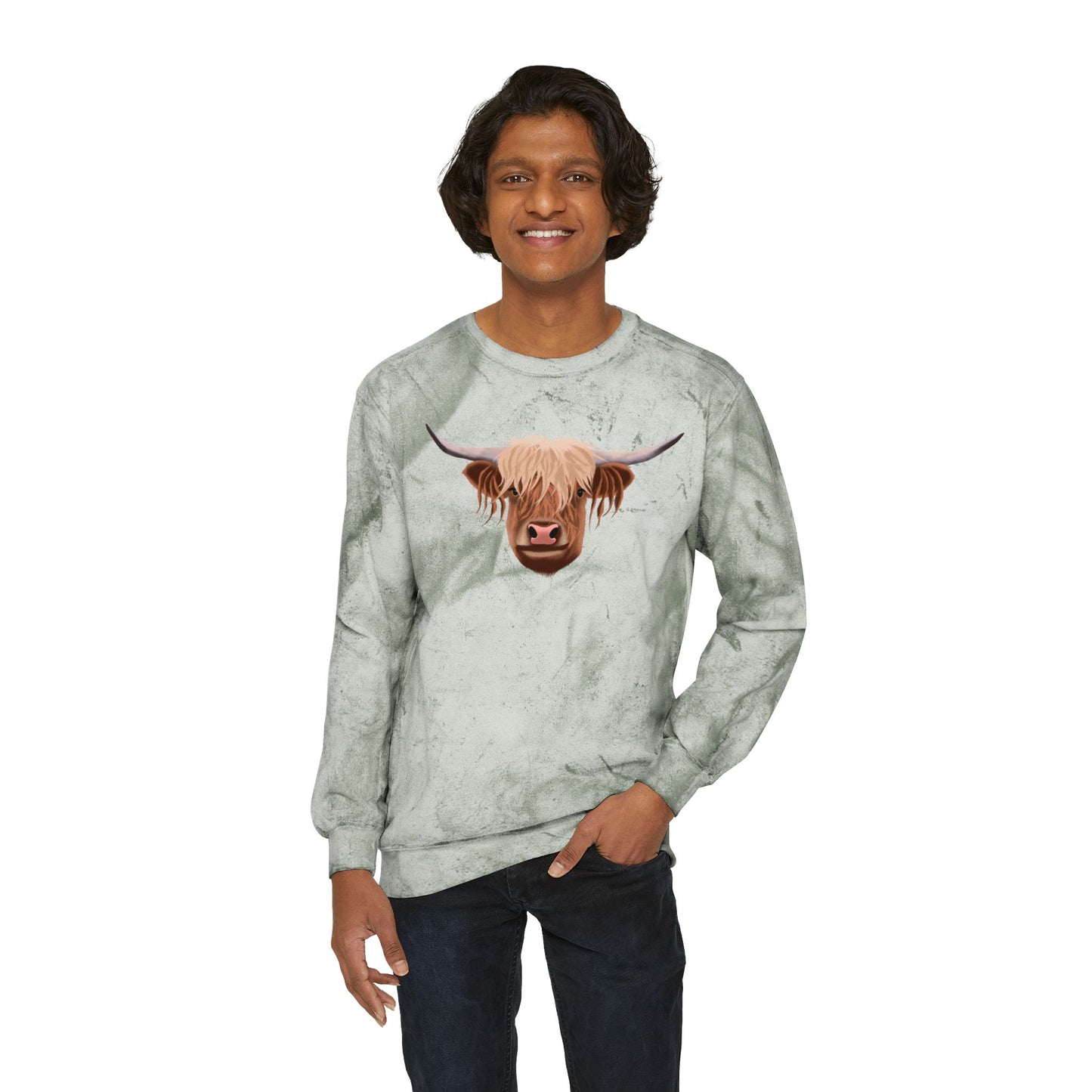Highland Cow Color Blast Unisex Crewneck Sweatshirt - Vibrant & Cozy Apparel