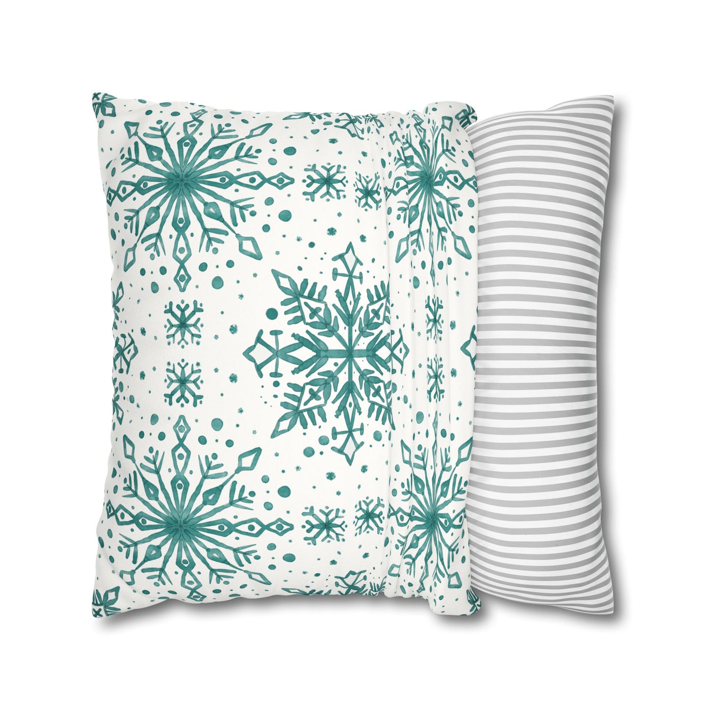 Pillowcase Watercolor Snowflake Design - Teal and White