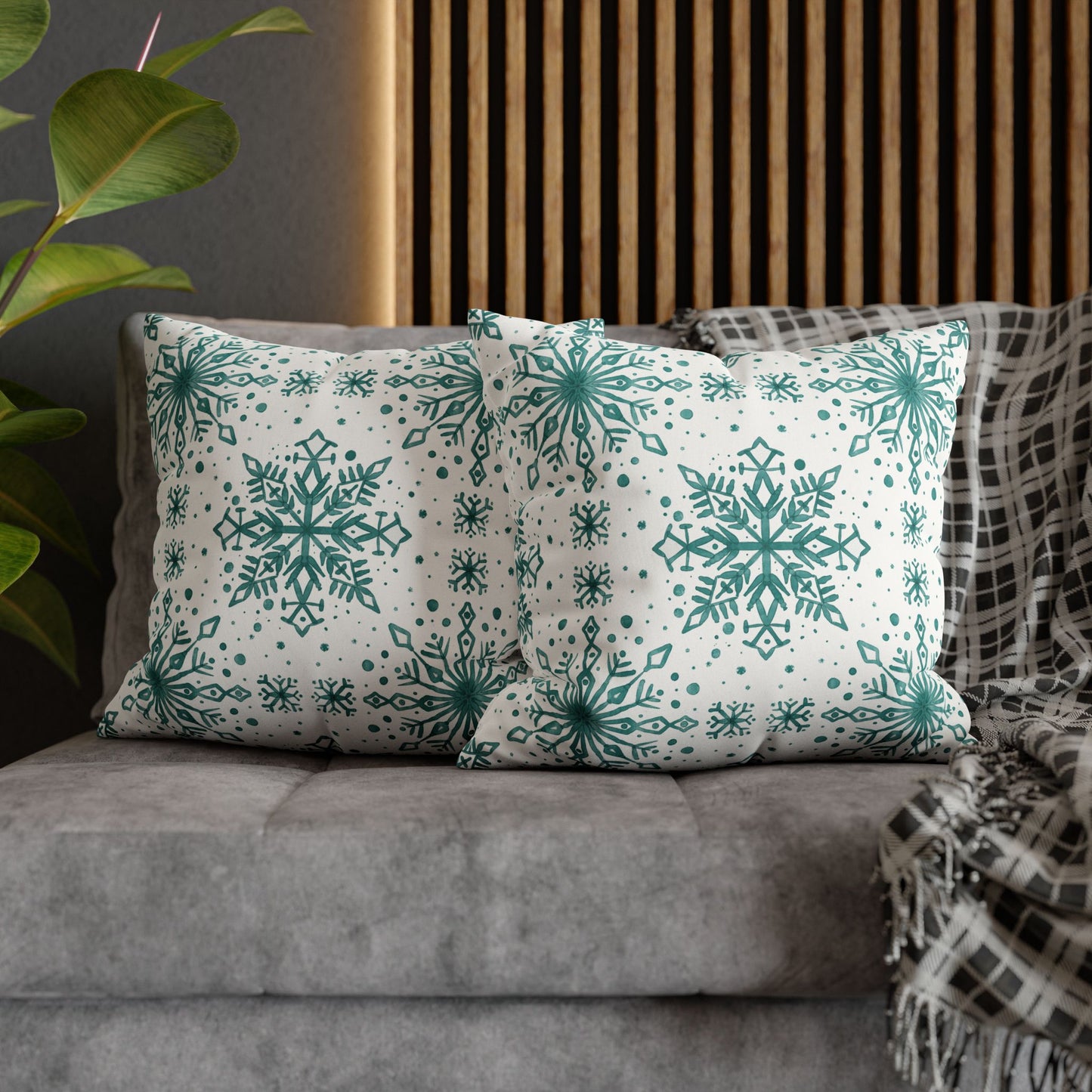 Pillowcase Watercolor Snowflake Design - Teal and White