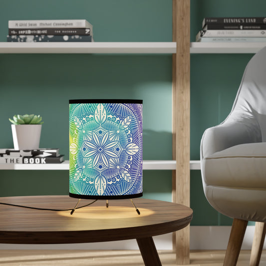 Lamp Shade, Rainbow Holographic Mandala Design by Anndria, Unique Tripod Lamp for Home Decor, US\CA Plug, Custom Printed Lighting,