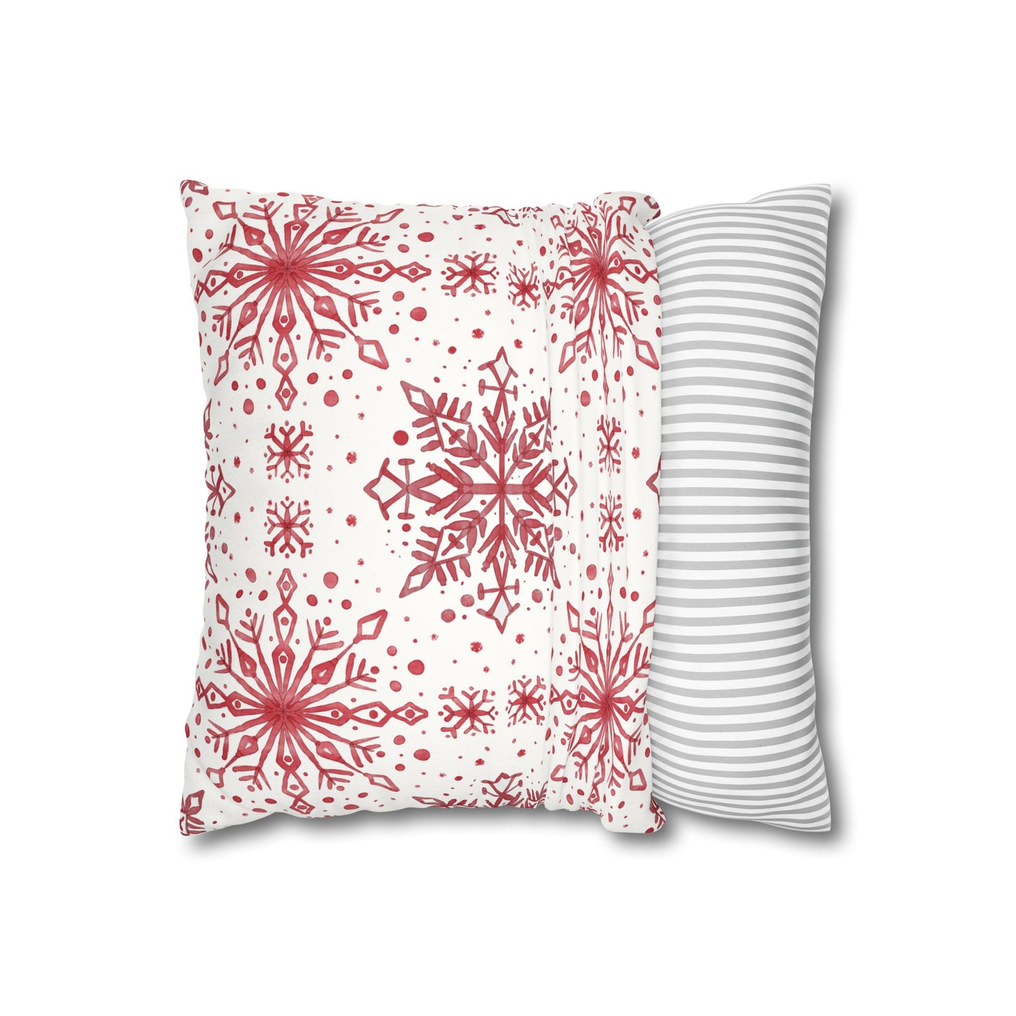 Pillowcase Watercolor Snowflake Design - Red and White