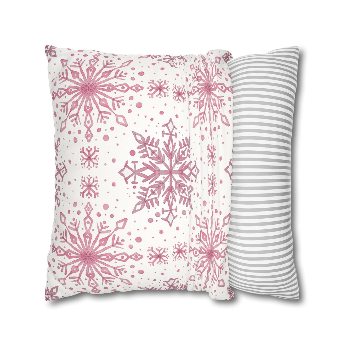 Pillowcase Watercolor Snowflake Design - Pink and White