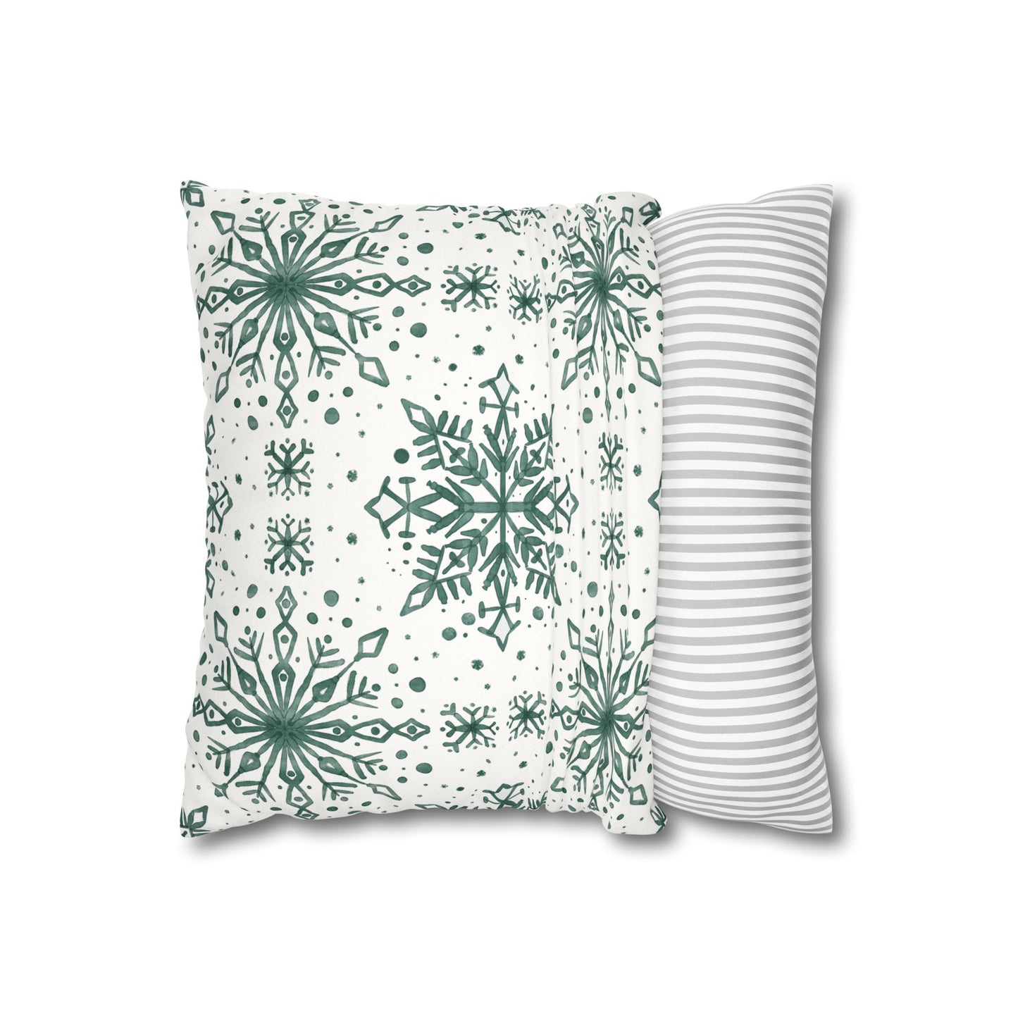 Pillowcase Watercolor Snowflake Design - Green and White