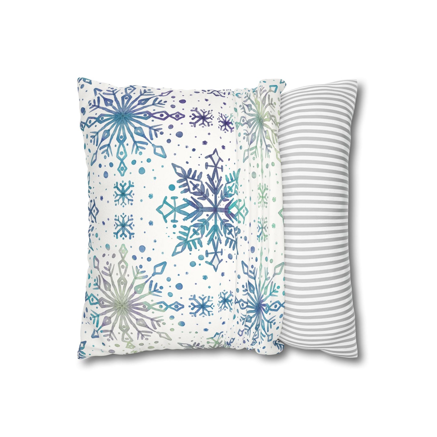 Pillowcase Watercolor Snowflake Design - Frosty teal, purple and green