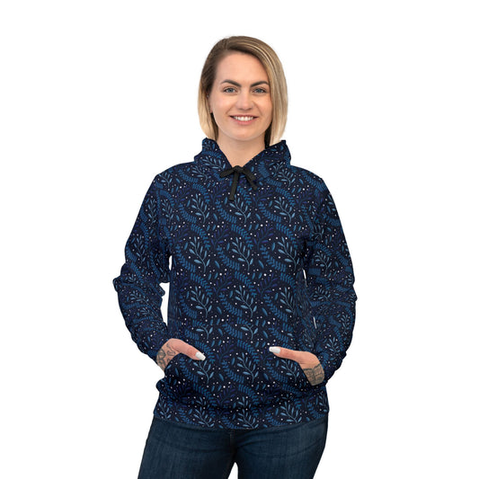 Midnight Blue Forest Athletic Hoodie by Anndria