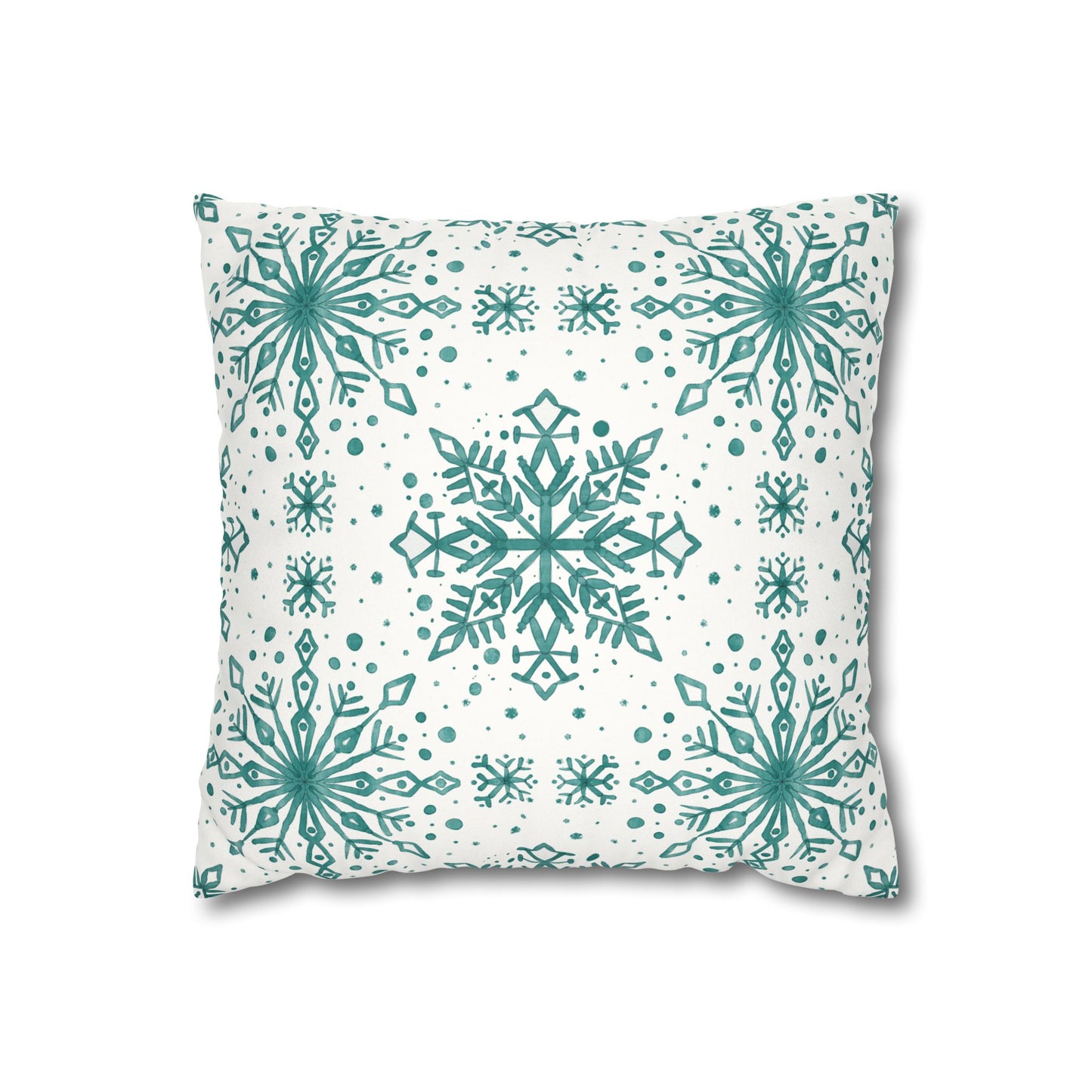 Pillowcase Watercolor Snowflake Design - Teal and White