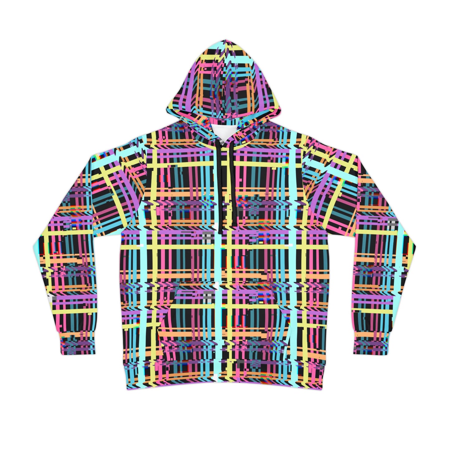 Colorful Glitch Plaid Athletic Hoodie - Vibrant and Stylish Activewear