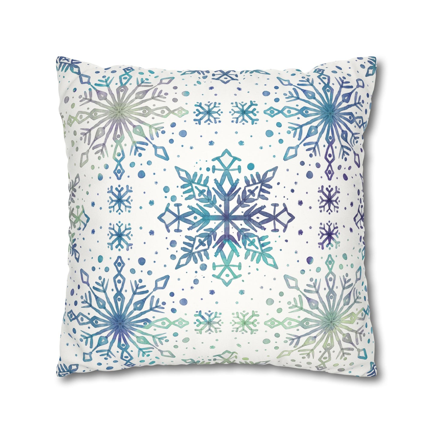 Pillowcase Watercolor Snowflake Design - Frosty teal, purple and green