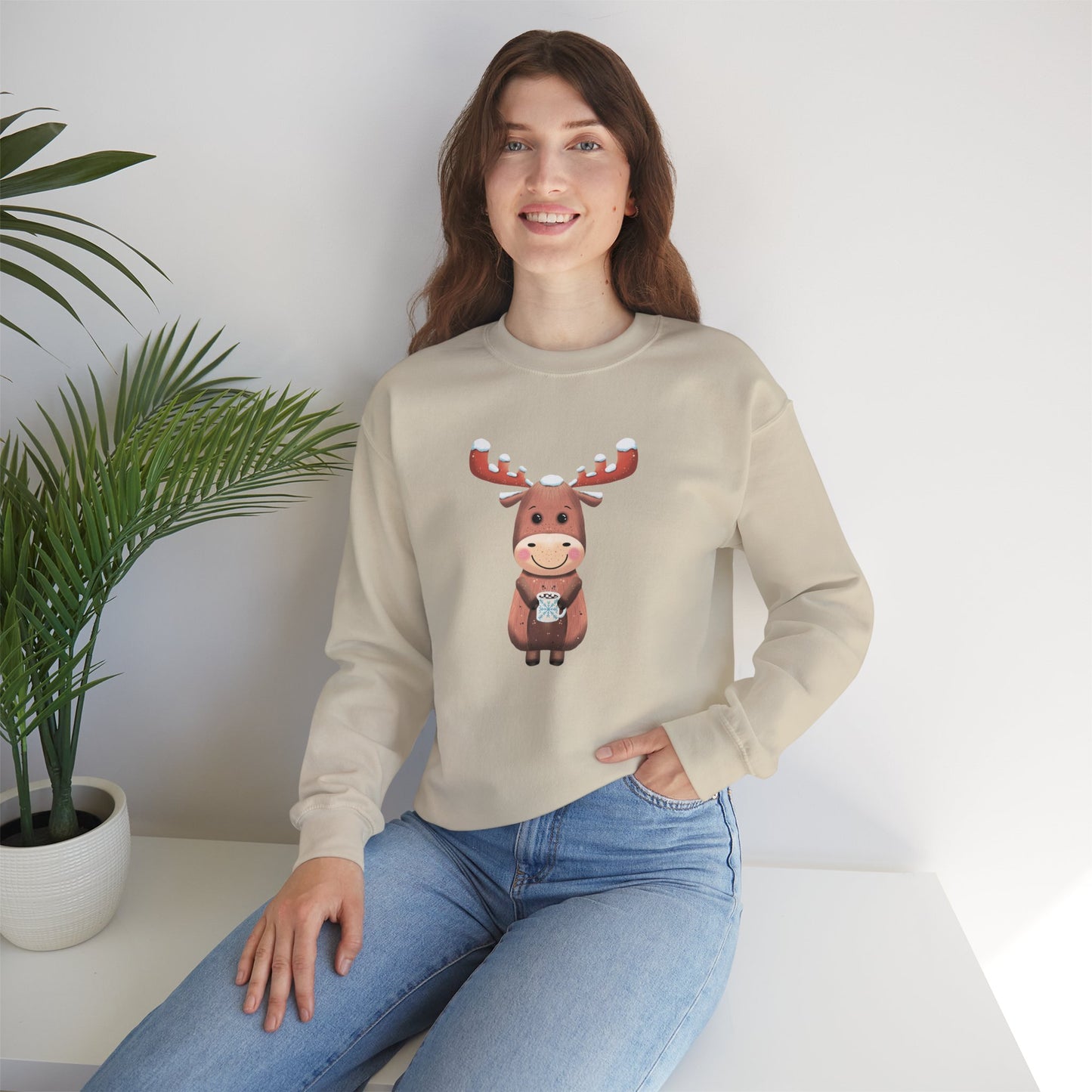 Moose Hot Chocolate Crewneck Sweatshirt by Anndria