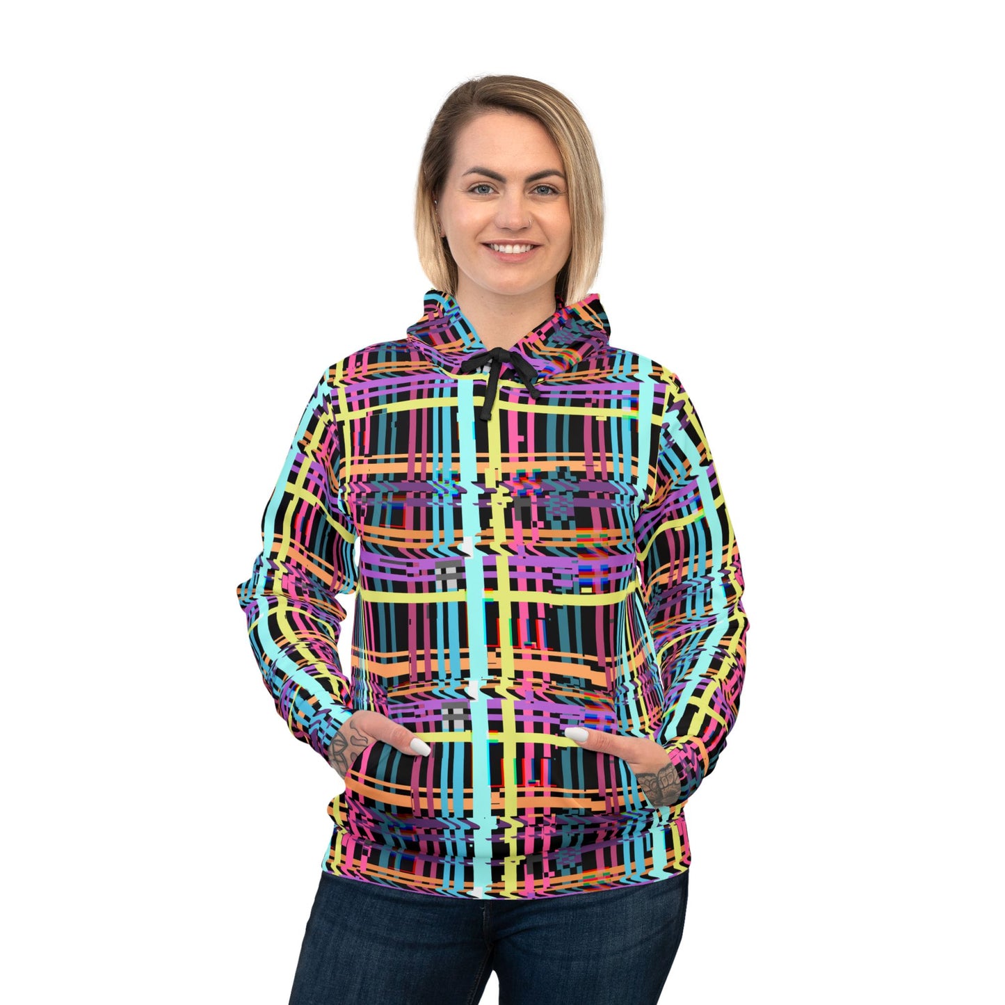 Colorful Glitch Plaid Athletic Hoodie - Vibrant and Stylish Activewear