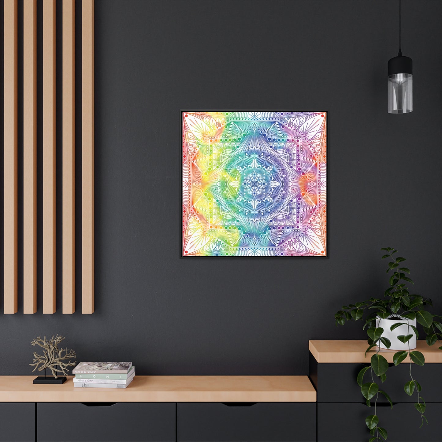 Canvas Prints, Holographic Rainbow Mandala Artwork, Square Frame, Psychedelic Wall Decor, Abstract Art Gift