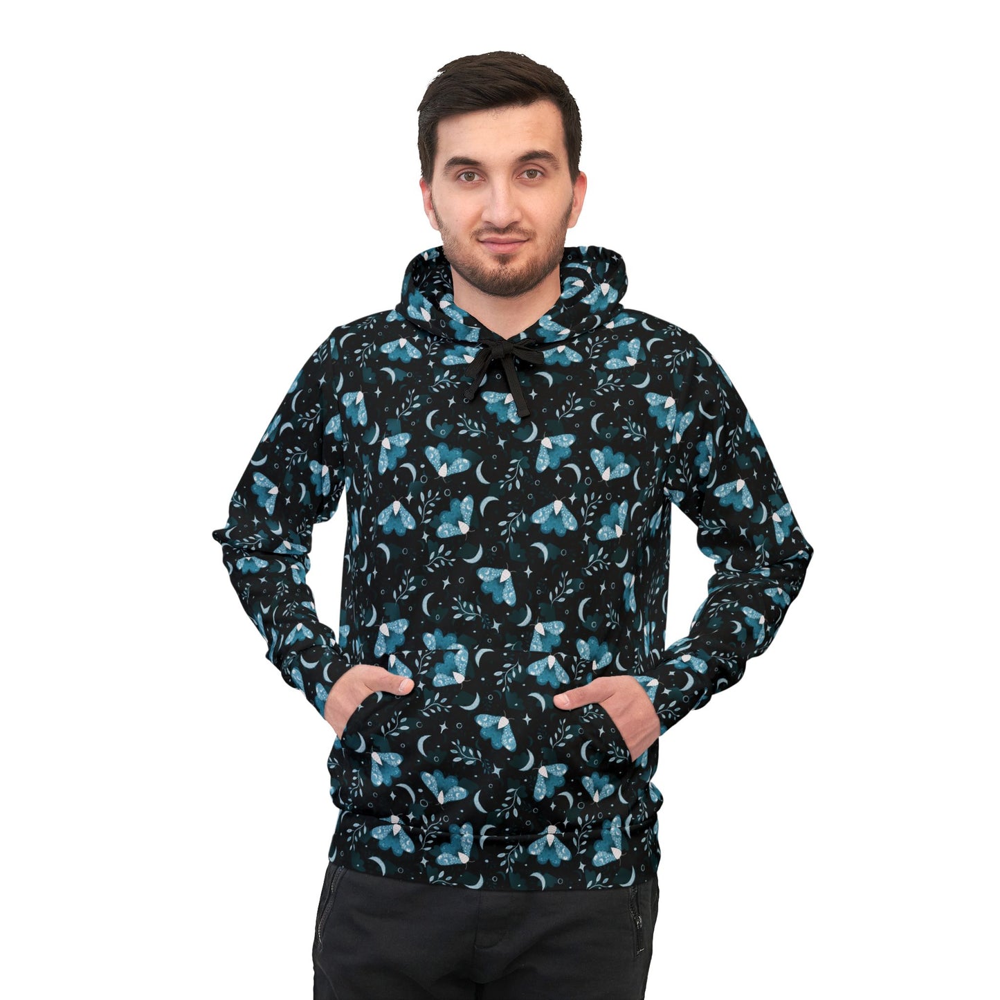 Witchy Moth Teal Athletic Hoodie by Anndria