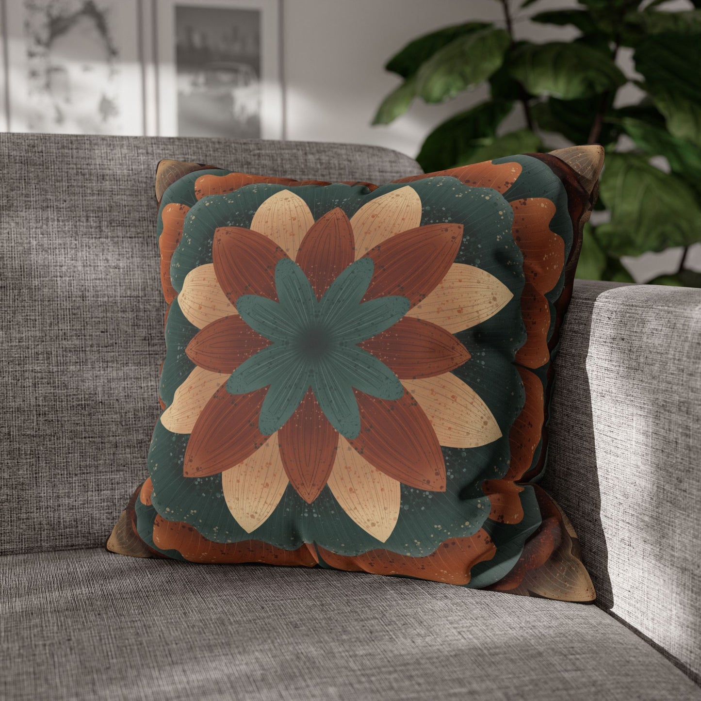 Faux Suede Pillowcase, Harvest Harmony Mandala, Square Pillow Cover, Anndria Fall Vibes, Home Decor, Boho Cushion Case