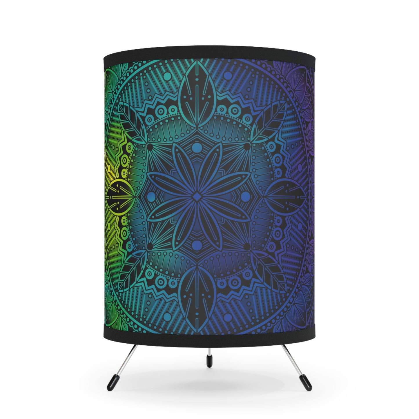 Lamp Shade, Rainbow Holographic Mandala Design by Anndria, Unique Tripod Lamp for Home Decor, US\CA Plug, Custom Printed Lighting,