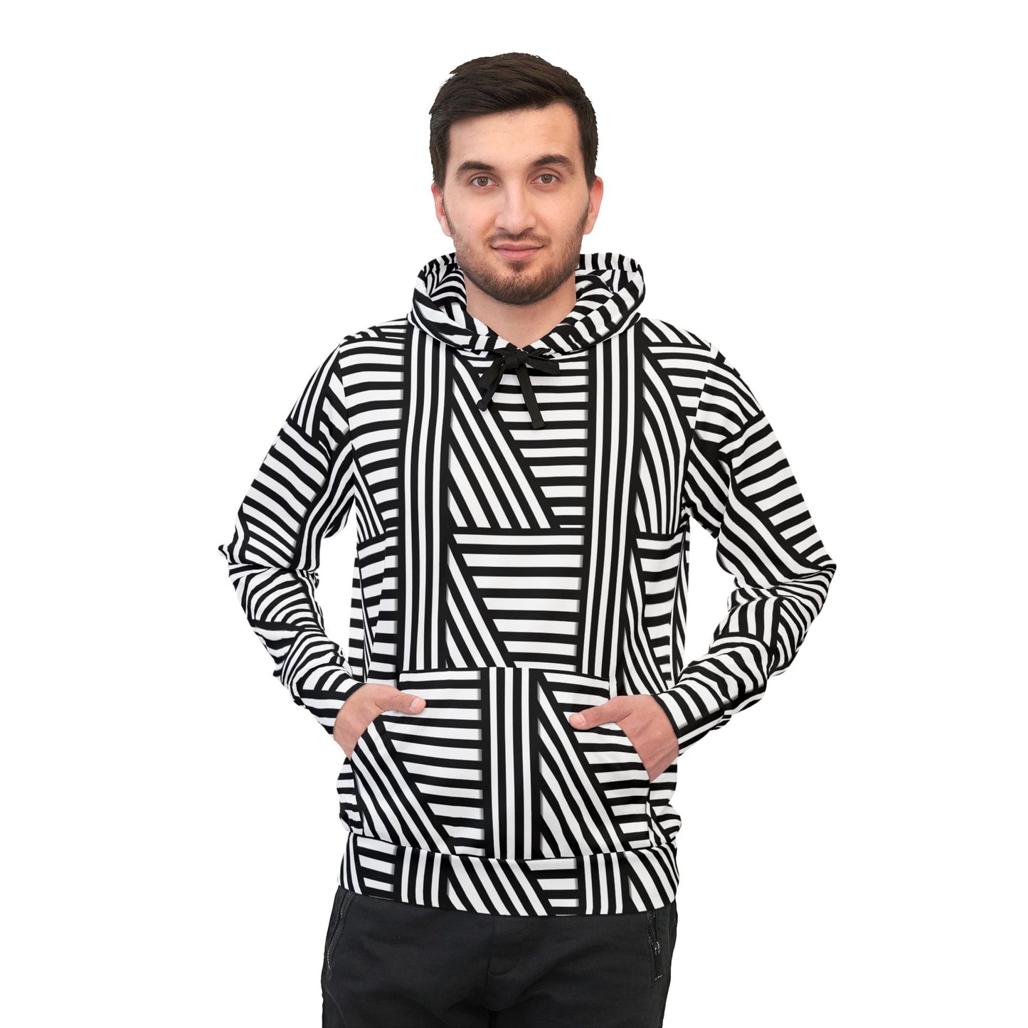 Stylish Striped Athletic Hoodie - Modern Black & White Design for Active Lifestyles