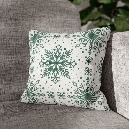 Pillowcase Watercolor Snowflake Design - Green and White