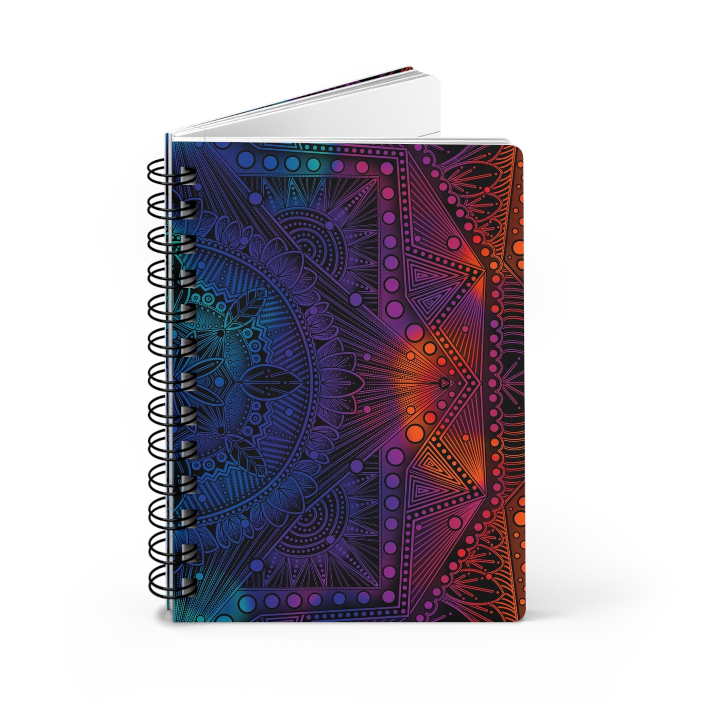 Psychedelic Spiral Bound Journal, Rainbow Mandala Design, Holographic Artwork by Anndria, Notebook, Sketchbook, Diary, Writing Journal,