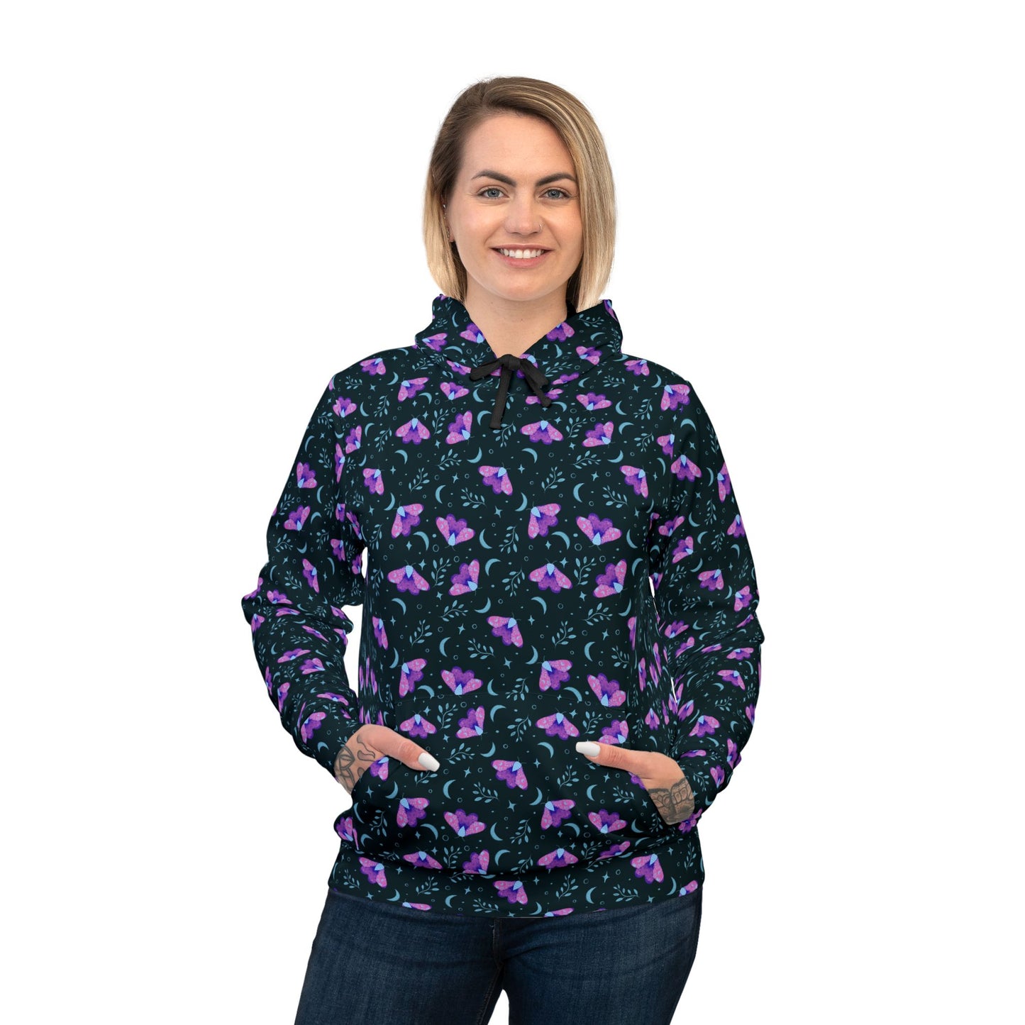 Witchy Moth Vibrant Athletic Hoodie by Anndria