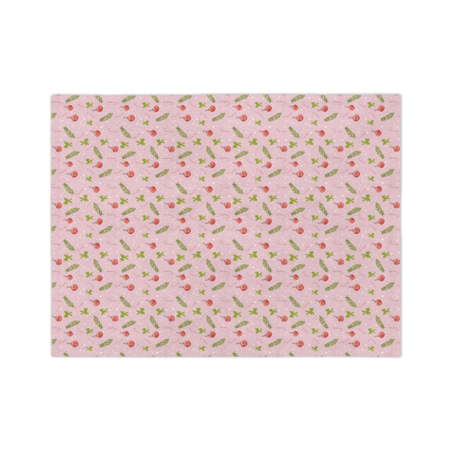 Velveteen Microfiber Blanket - Christmas Trim Pattern Watercolor Design - Pink