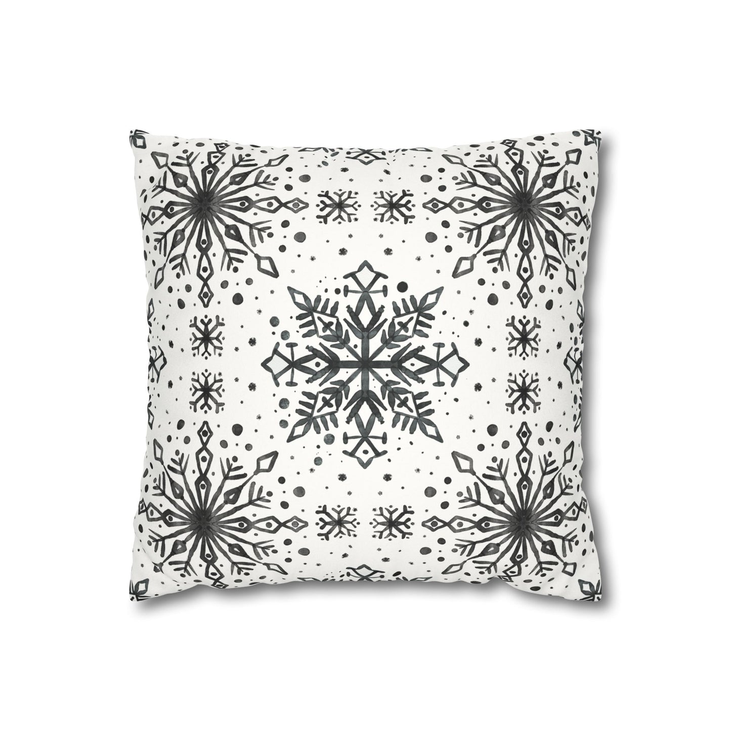 Pillowcase Watercolor Snowflake Design - Black and White