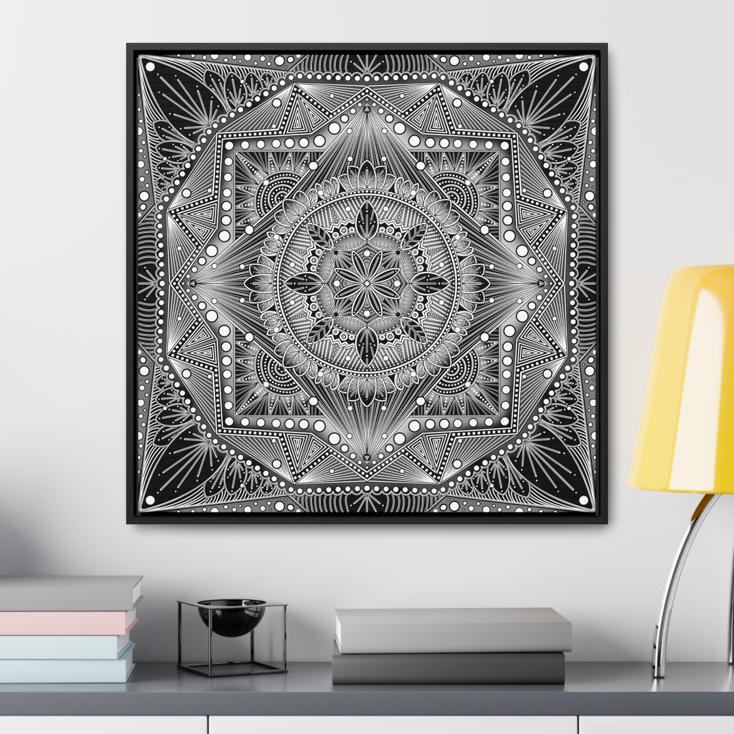 Square Frame Canvas Print, Black and White Mandala Artwork by Anndria, Gallery Wall Decor, Minimalist Home Decoration, Zen Meditation Gift,