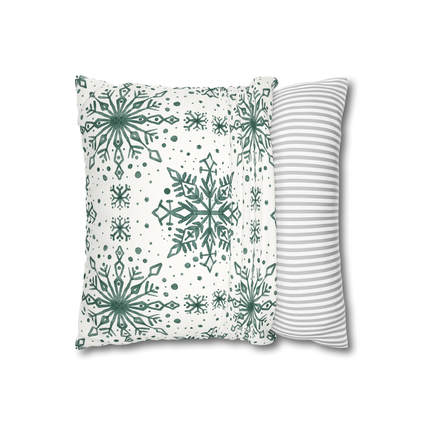 Pillowcase Watercolor Snowflake Design - Green and White